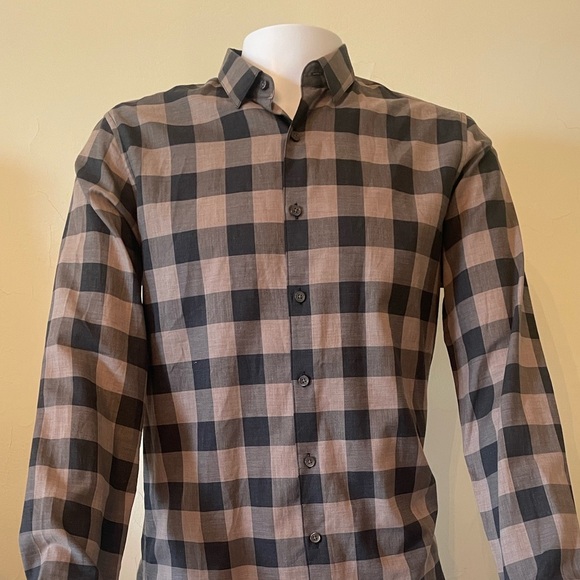 NWT Theory 100% Button Down Cotton Shirt Brushed Checked Zack Preppy Medium NEW - Picture 1 of 8